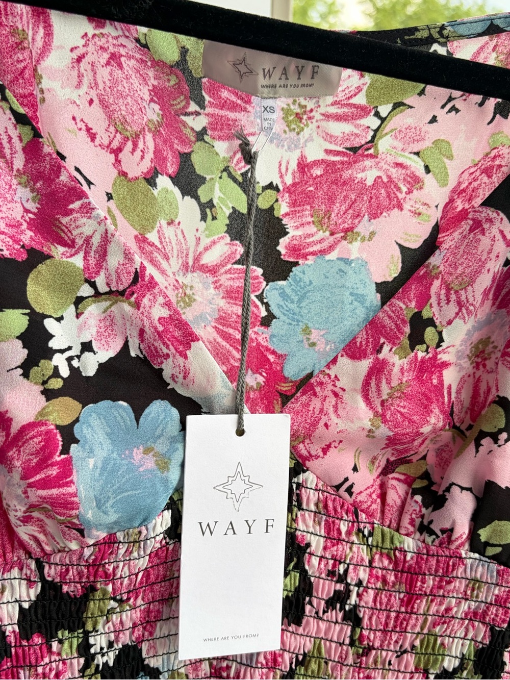 🆕🌺WAYF Floral Smocked Peplum Blouse XS Pink Blue Black Romantic Cottagecore Top - Picture 13 of 15